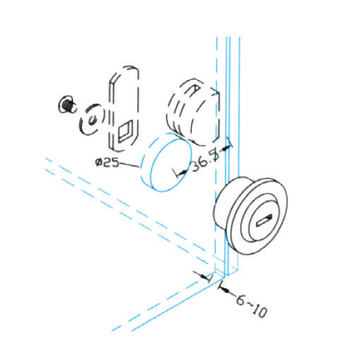 cerradura cilindrica para pegar con uv( vidrios de 6 mm) requiere perforacion en el vidrio.