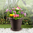 Macetera redonda con plato, de 35 cm, color wengué