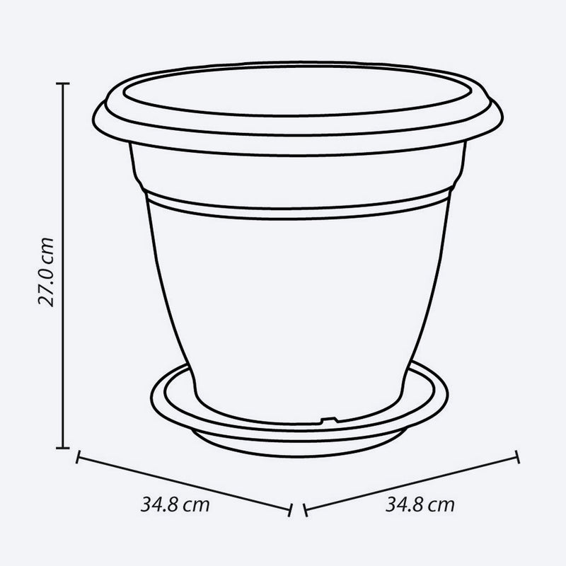 Macetera redonda con plato, de 35 cm, color wengué