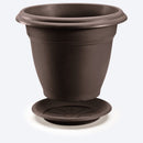 Macetera redonda con plato, de 35 cm, color wengué