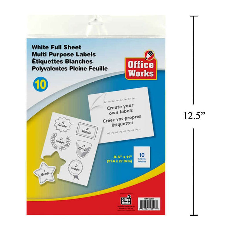 Etiquetas de hoja completa de 10 piezas, 8.5 "x11", multipropósito