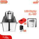 Picador de alimentos inalámbrico gris de 2L con bowl de vidrio y cuchillas de acero inoxidable. Incluye batería + cargador.
