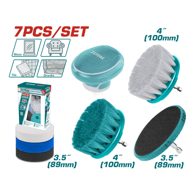Cepillos para drill limpieza con accesorios. Incluye: Cepillos, almohadillas y soporte. Set de 7 piezas.