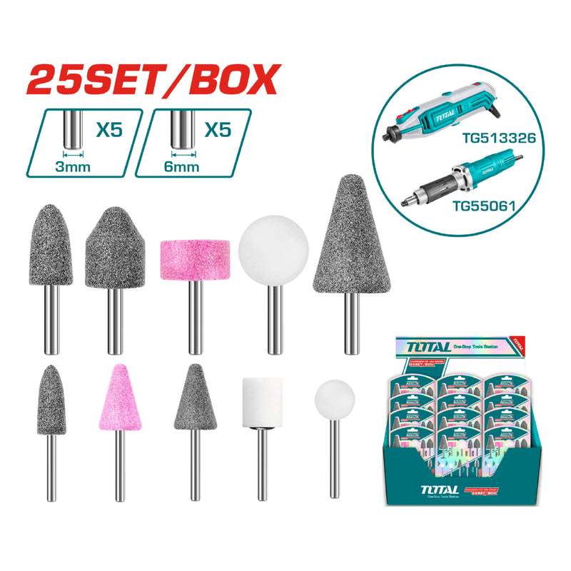 Mini Mototool y Mini Amoladora 25 Pzas  (Fresas, conos, balas) UTG513326 TG2006 UTMGLI12011