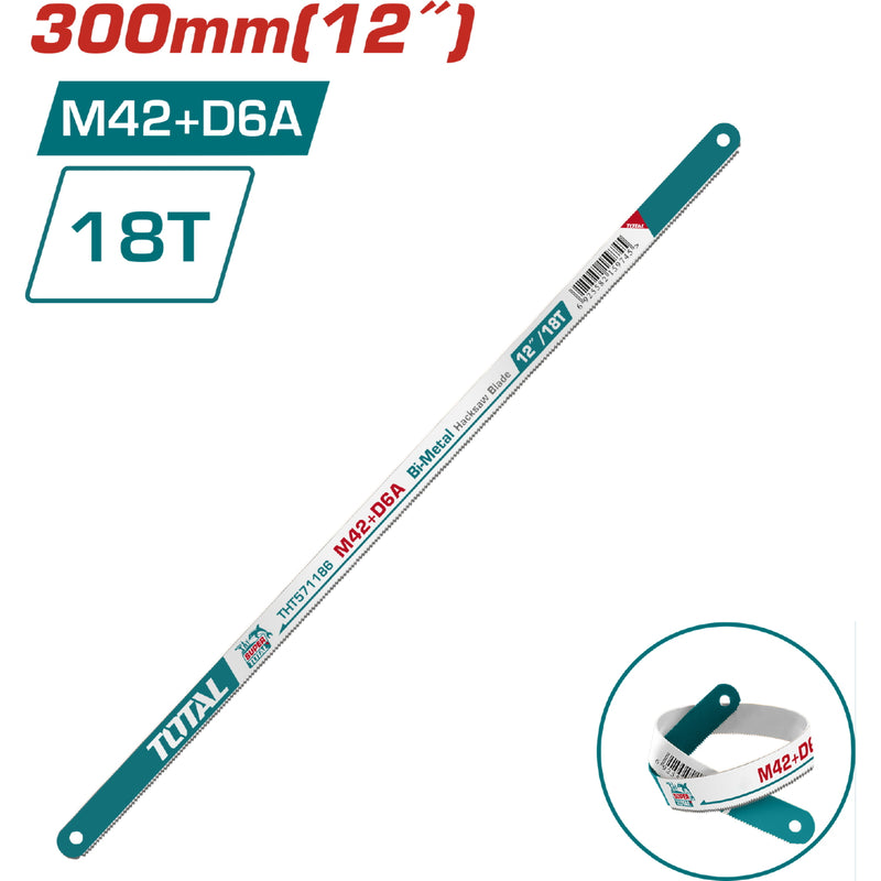 Hojas de segueta para metales bimetálica de 300 mm (12") de Largo. Material: M42 + D6A.