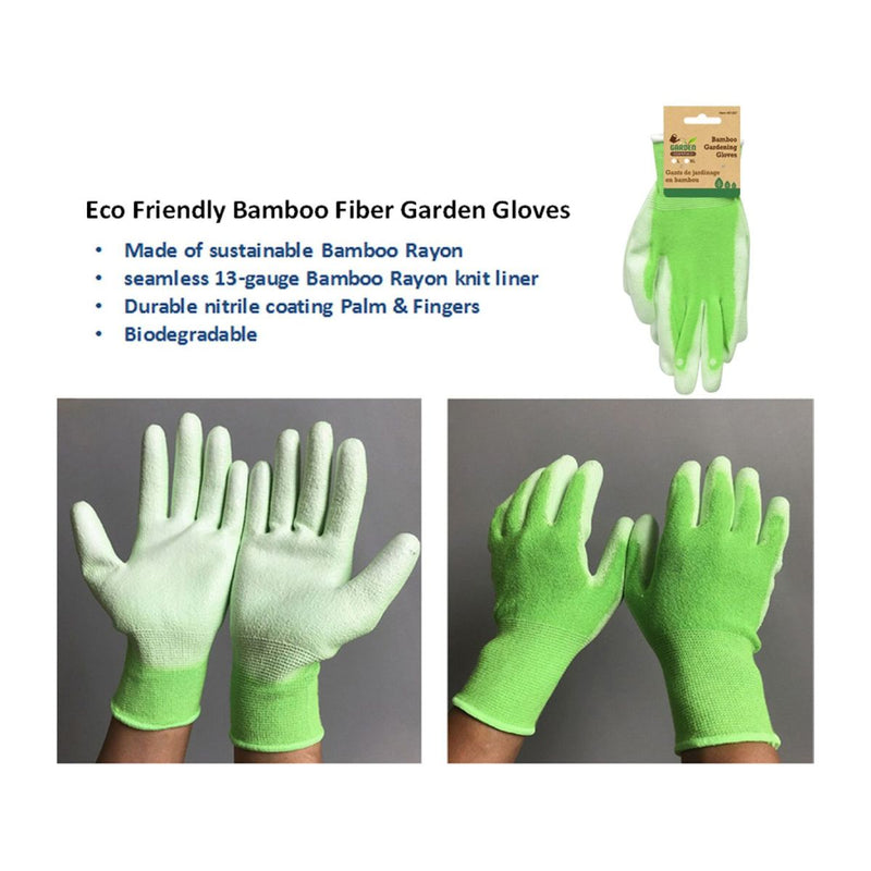 Guantes de fibra de bambú para jardín con PU blanca en la palma y muñeca tejida