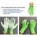 Guantes de fibra de bambú para jardín con PU blanca en la palma y muñeca tejida