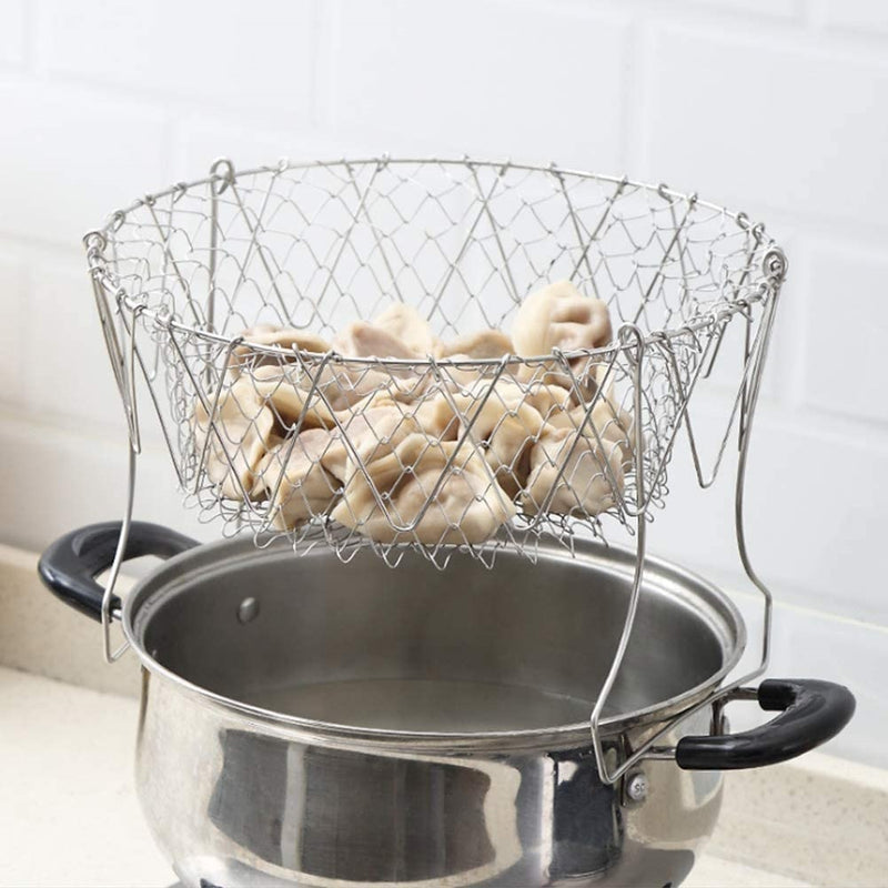 Cesta plegable de acero inoxidable multiproposito, 23.5x9.5Cm