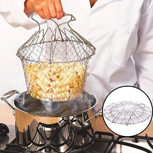 Cesta plegable de acero inoxidable multiproposito, 23.5x9.5Cm
