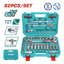 Dados Socket Ratchet Mango Kit 1/2" Cr-V 45T. Set 60 piezas variadas en juego maletin kit