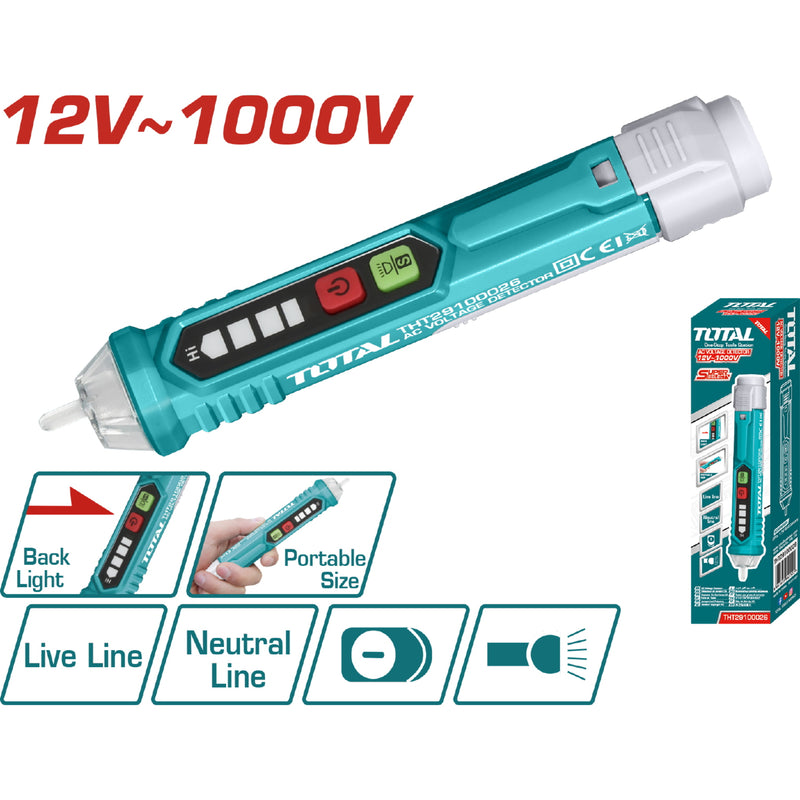Voltímetro Detector de voltaje AC sin contacto 12V~1000V. Apagado automático. Luz de Flash.