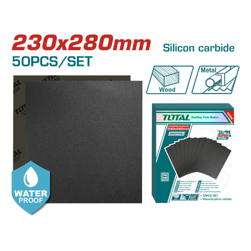 Lijas de agua Hoja 230x280mm Carburo de Silicio Impermeable Set 50 piezas. Ideal para lijadora.
