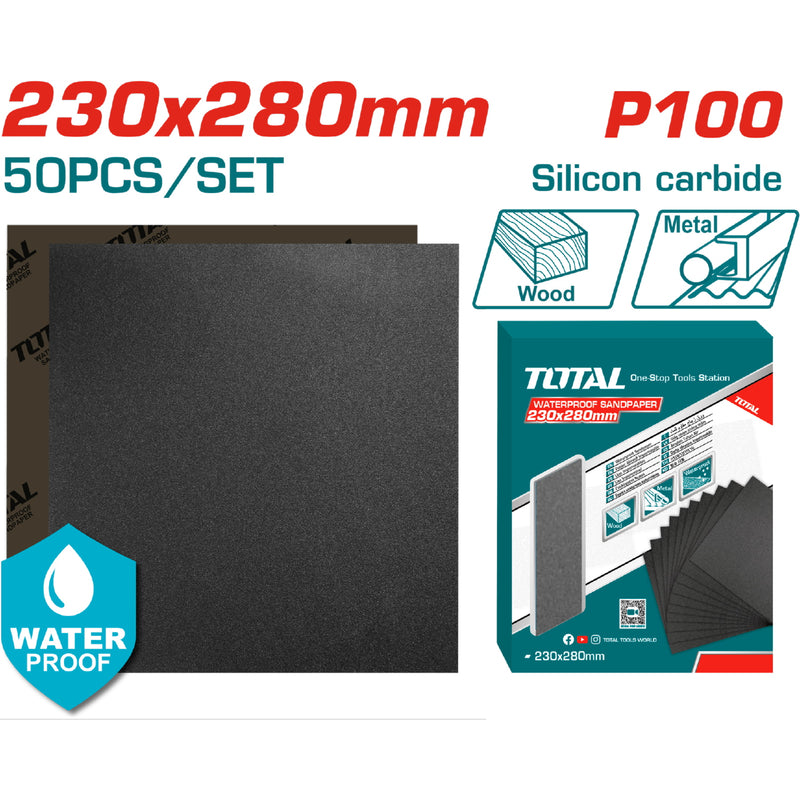 Lijas de agua Hoja P100 230x280mm Carburo de Silicio Impermeable Set 50 piezas. Ideal para lijadora.