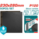 Lijas de agua Hoja P120 230x280mm Carburo de Silicio Impermeable Set 50 piezas. Ideal para lijadora.