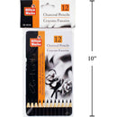 Lápices de carbón de 12 piezas en caja de lata, pbh