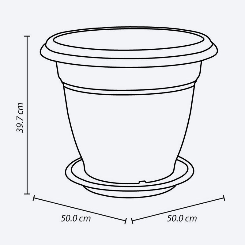 Macetera redonda con plato, de 50 cm, color wengué