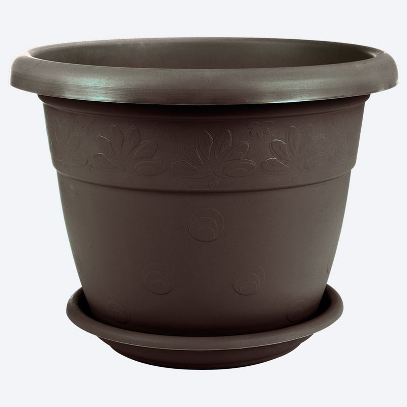 Macetera redonda con plato, de 30 cm, color wengué