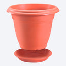 Macetera redonda con plato, de 50 cm, color terracota