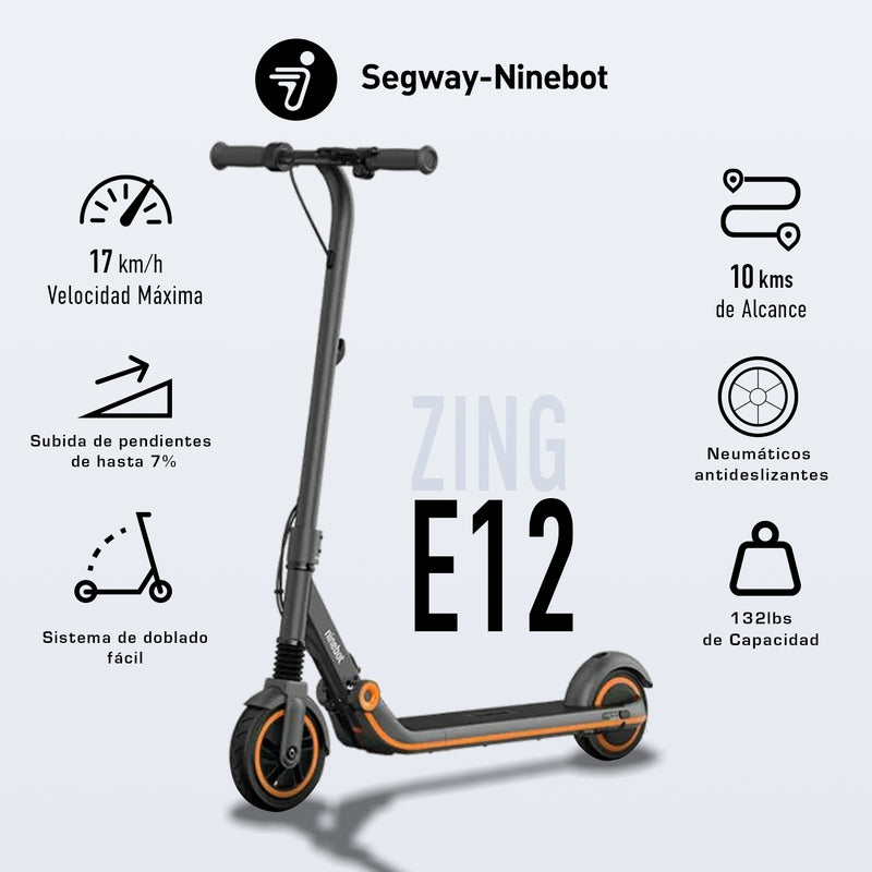 Scooter Segway Ninebot ZING E12 Monopatín. eKickScooter peso max conductor 60kg. Rango 10 km Velocidad Max. 16km/h