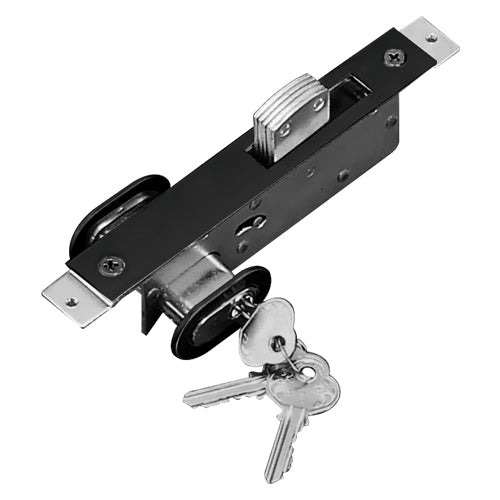 Cerradura de paleta para perfil angosto, con placa aluminio, doble cilindro ovalado con 3 llaves . C