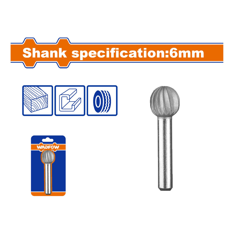 Fresa Lima Rotativa Esférica. Acero al Cromo. Vástago:6mm. Cabeza:13mm. Para motortool.