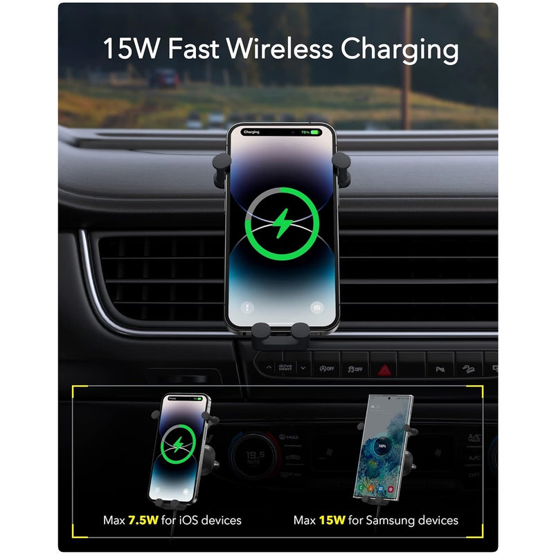 Cargador inalámbrico para automóvil, carga automática, ventilación de aire ajustable