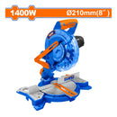 Sierra Ingleteadora 1400W. Veloc.sin carga: 5000rpm. Tamaño cuchilla: 8"x1". Incluye accesorios.