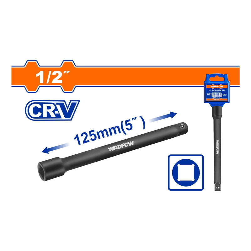 Barra de extensión de impacto de 1/2" Longitud 5" Material: Cr-V Tratamiento térmico. Cromado.