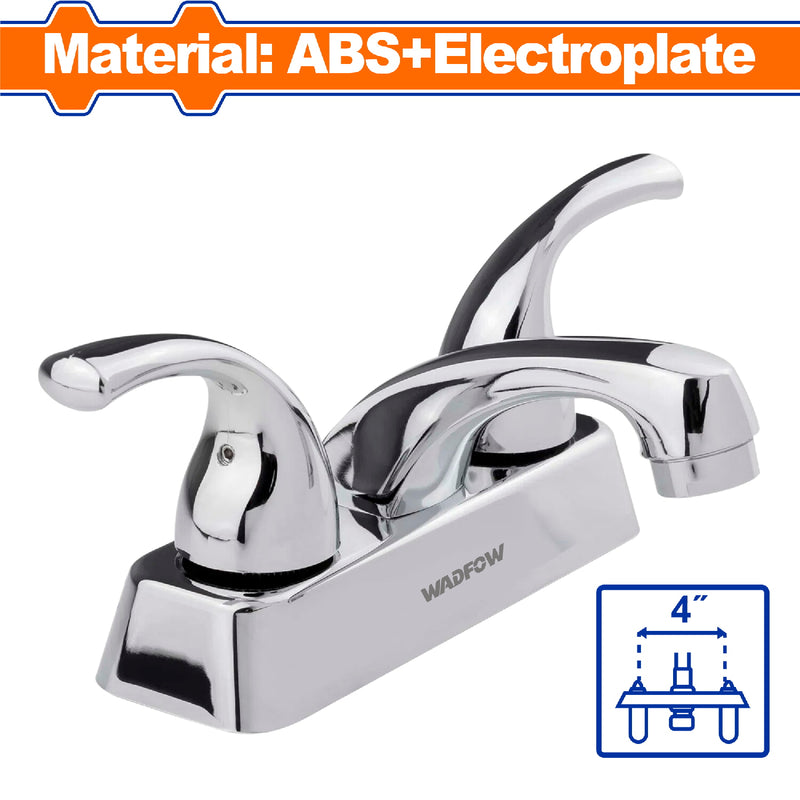 Llave mezcladora 4" para lavamanos con cubierta y manerales de palanca. Modo frío y caliente.