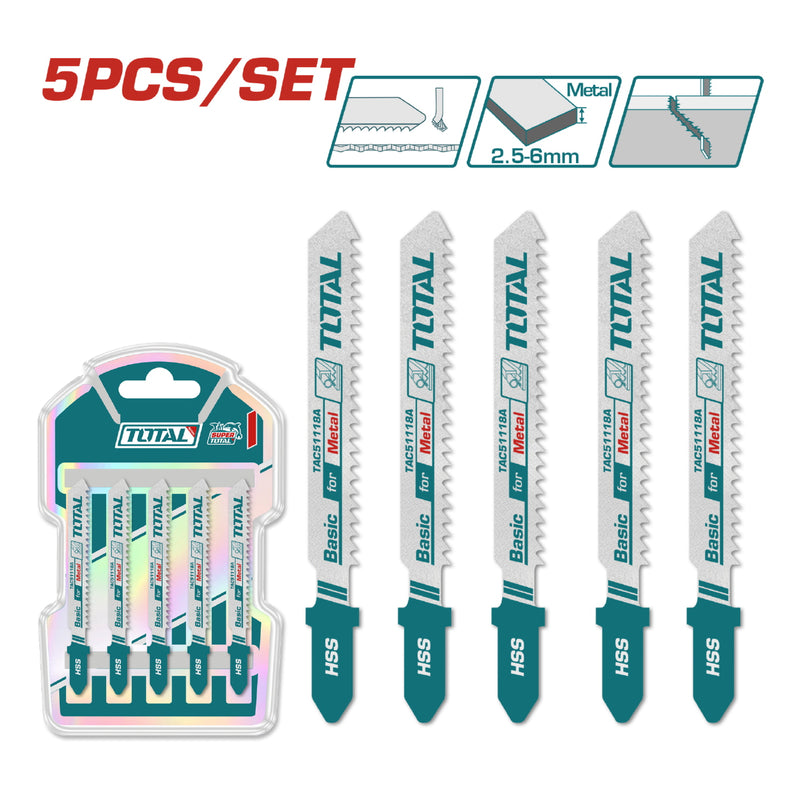 Hojas para sierra caladora Tipo T para metal. 50mm (21 dientes por pulgada) Set de 5