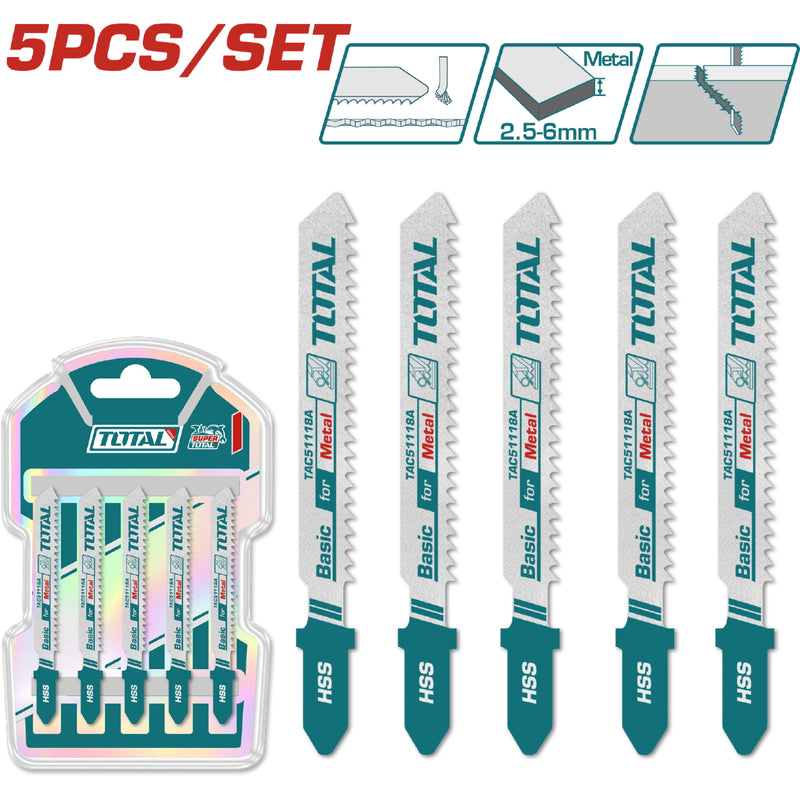 Hojas para sierra caladora Tipo T para metal. 50mm (21 dientes por pulgada) Set de 5