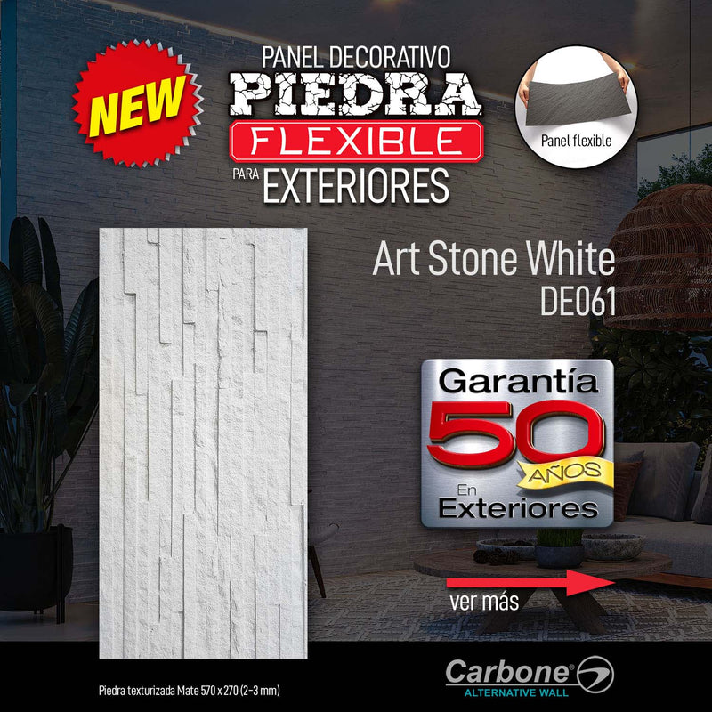 Piedra Flexible Art Stone white panel 570 x 270 mm (6 - 10 mm) 16 Pc/ box (2.46 m2)