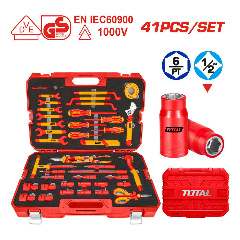 Herramientas Aisladas Certificación 1000V para electricistas. Set de 41 piezas (dados, alicates)