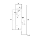 Cerradura de gancho para perfil angosto, con placa aluminio, doble cilindro ovalado con 3 llaves. Co