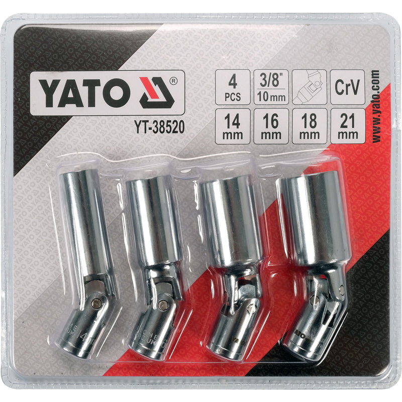 Llave socket para bujías giratorias. Juego 4 pzas 14- 16- 18- 21mm