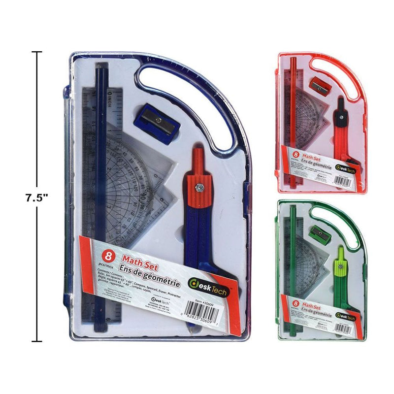 Juego matemáticas compas y escuadras  8 pza (1pza) (colores variados al azar)