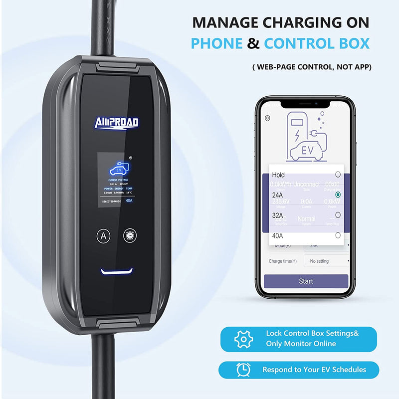 Cargador carros eléctricos Tipo1 J1772 nivel 2 10-40A 110-240V  WiFi Dual portátil o de pared