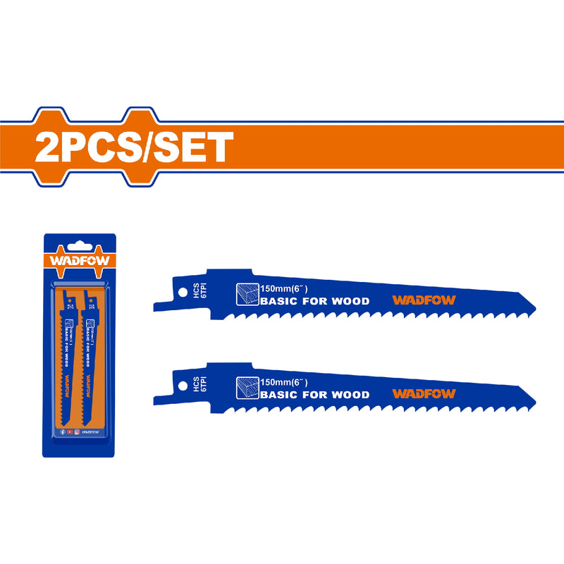 Hojas de Sierra sable para Madera. 6TPI. HCS. Fresado. Set de 2 piezas. 150mmx19mmx1.2mm.