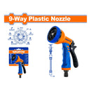 Pistola para manguera de agua de plástico ajustable a 9 maneras diferentes de salida del agua.