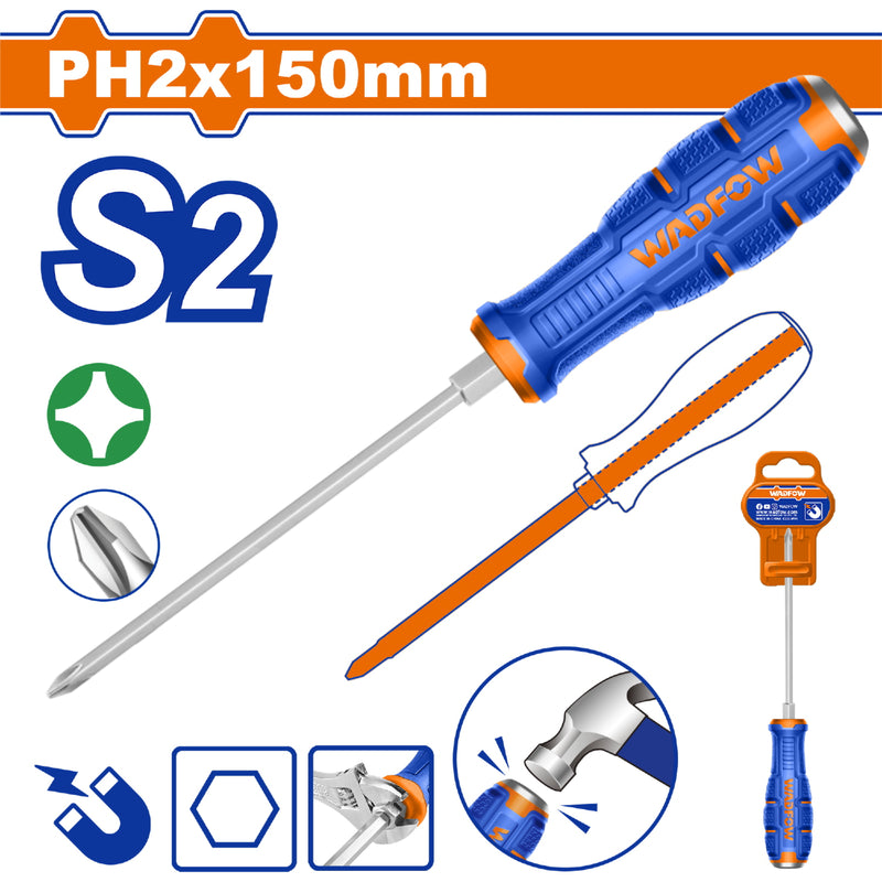 Destornillador Pasante Phillips 6x150mm Material de la hoja: S2 Tipo de punta: Phillips PH2 Magnético.
