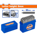 Cinceles de letras Set 27 pzas. Altura de letra: 6mm. Long: 60mm. Ponchador de letras