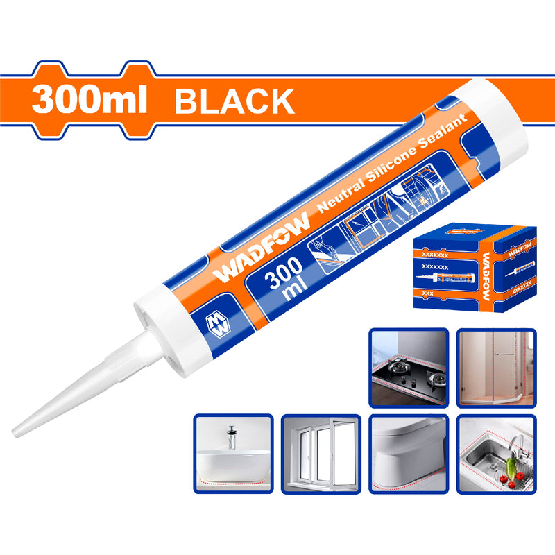 Sellador de Silicón Neutral Negro 300ml. Tiempo de curado: 20H.