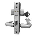 Set  cerradura pestillo perfil angosto con manija. silver., llave por ambos lados , 2 llaves, placa