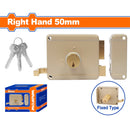 Cerradura de sobreponer para puertas. Cilindro Fijo. Lado Derecho de 50mm. Incluye 3 llaves.