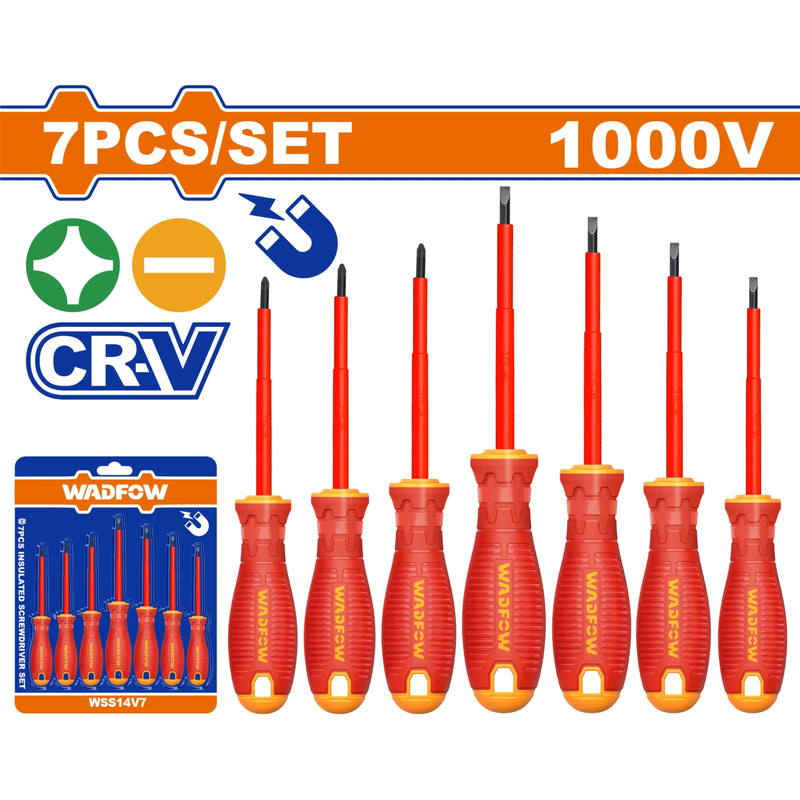 Destornilladores Aislados Punta Plana y Phillips. 7 piezas. Punta Magnética. 1000V. Mango cómodo. Insuladors para electricista