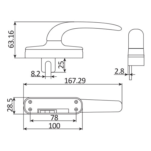 Manilla para sistema abatible y proyectable. Incluye operador forma de U de 24 mm. Funciona izq/derA