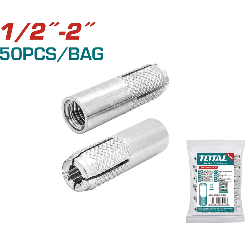 Taco Anclaje Drop-in 1/2"-2" (50 pzs). Acero al carbono. Acabado Zincado.
