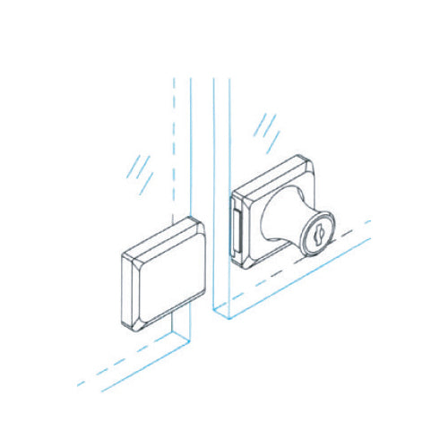 Cerradura puertas dobles para pegar con fotocurado UV.