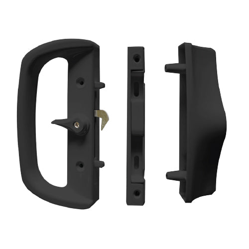 Cerradura-tirador Negro para puertas correderas de aluminio. Con cilindro y 2 llaves.