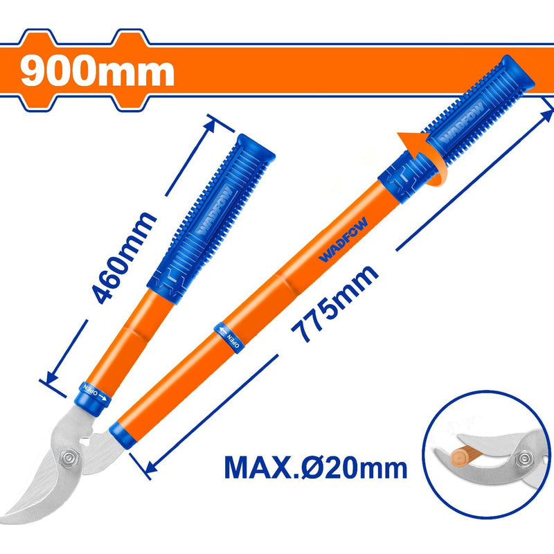 Tijera de podar telescópica 580-900mm. Acero al carbón. Tratamiento térmico.